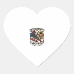 American Beauty Floral Flag Patriotic Heart Sticker