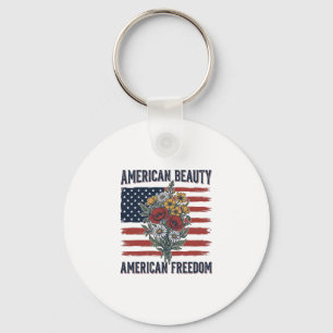 American Beauty Freedom Floral Flag Key Ring