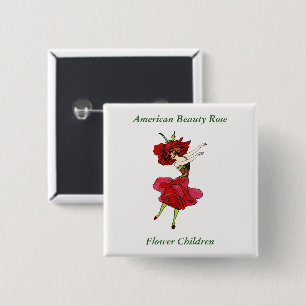American Beauty Rose, Whimsical Flowers Book Art 15 Cm Square Badge
