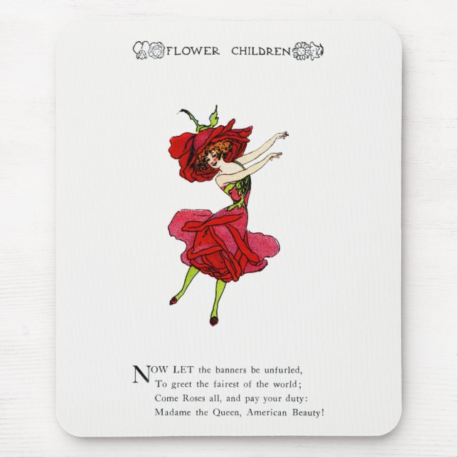 American Beauty Rose, Whimsical Flowers Book Art Mouse Pad (Front)