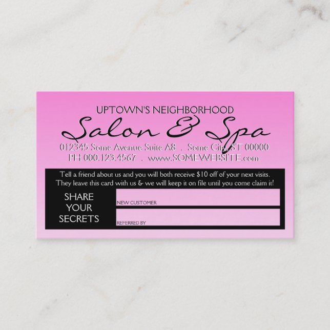 american beauty secrets refer a friend referral card (Front)