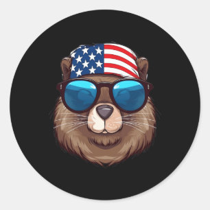American Beaver With Usa Flag Independence Day Classic Round Sticker