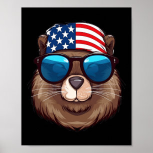 American Beaver With Usa Flag Independence Day  Poster