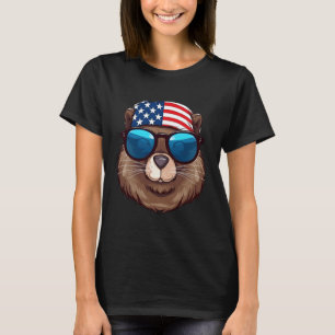 American Beaver With Usa Flag Independence Day  T-Shirt