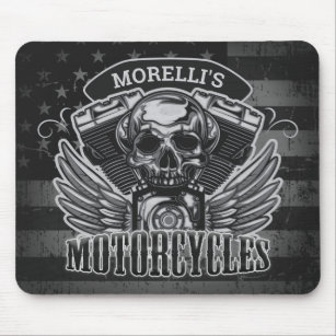 American Biker ADD NAME Skull V-Twin Motorcycles Mouse Pad