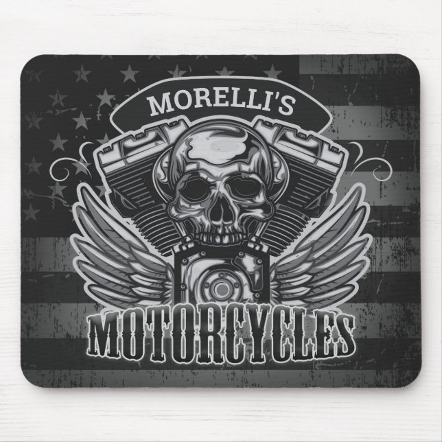 American Biker ADD NAME Skull V-Twin Motorcycles Mouse Pad (Front)