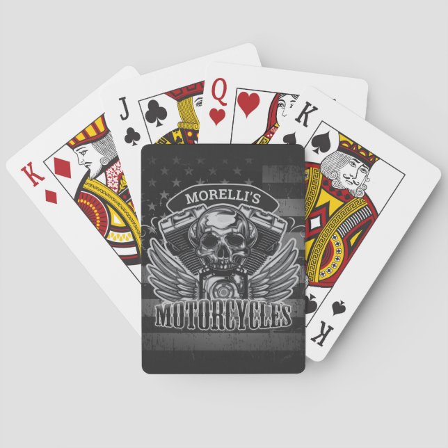 American Biker ADD NAME Skull V-Twin Motorcycles Playing Cards (Back)