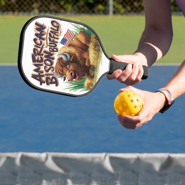 American Bison Buffalo With American Flag Pickleball Paddle (Insitu)