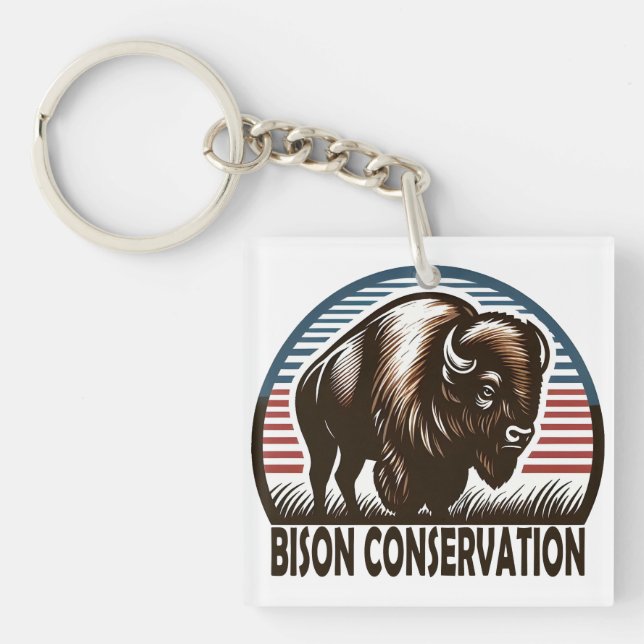 American Bison Conservation World Wildlife Day Key Ring (Front)