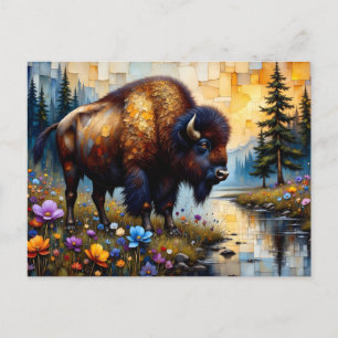 American Bison floral landscape Postcard