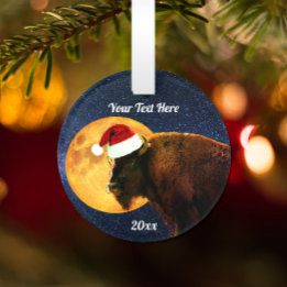 American Bison, Full Moon and Santa Hat Ornament