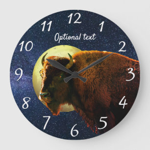 American Bison, Full Moon and Starry Night  Large Clock
