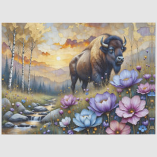 American Bison in floral mountain valley Tissue Paper