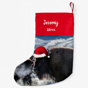 American Bison in Santa Hat Small Christmas Stocking