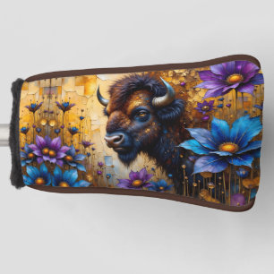 American Bison in textured Flower portrait Golf Head Cover