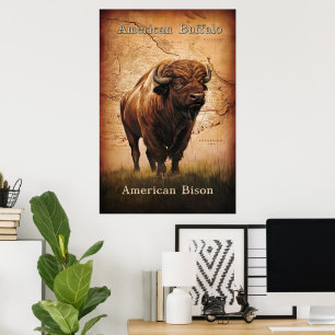American Bison on the Map Poster