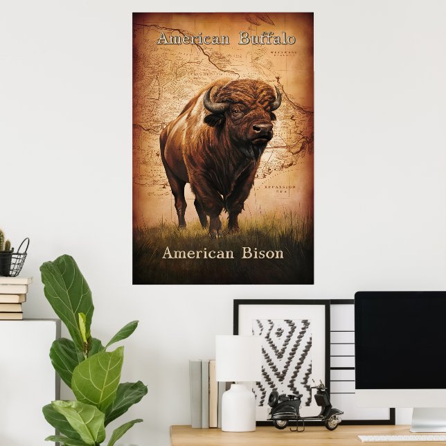American Bison on the Map Poster (Home Office)