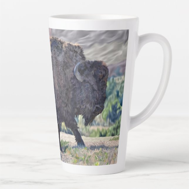 American Bison Roaming in Grassland Setting Latte Mug (Right)
