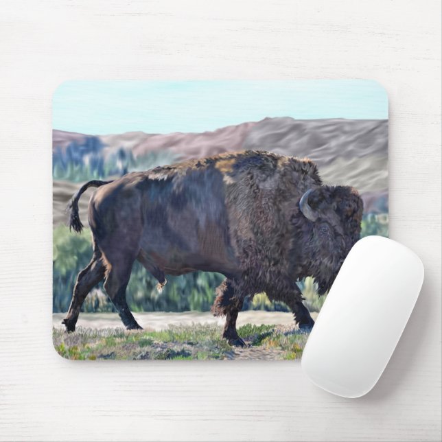 American Bison Roaming in Grassland Setting Mouse Pad (With Mouse)
