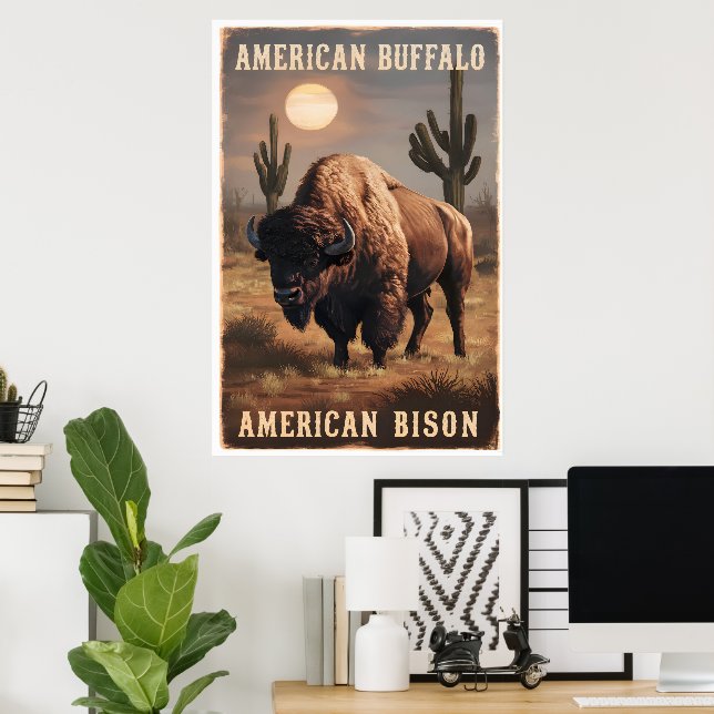 American bison stands in a desert poster (Home Office)