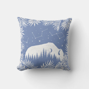 American Bison White Blue Stars Galaxy Fern Hunt Cushion