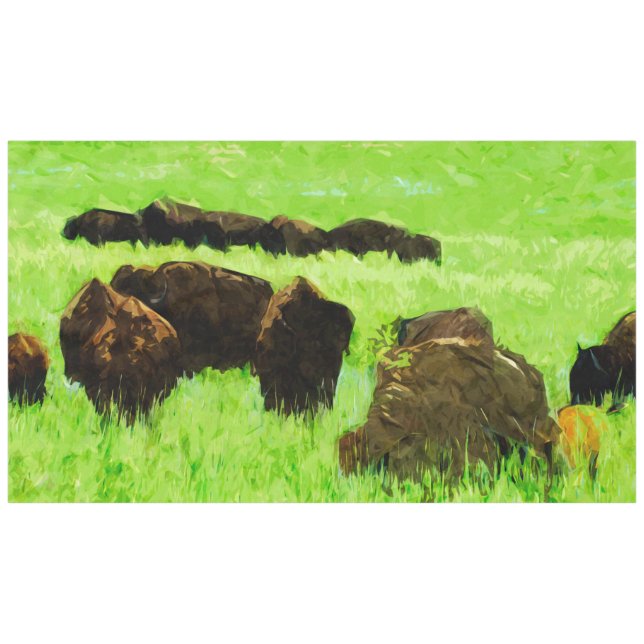 American Bison With Young Abstract Impressionism Tablecloth (Front (Horizontal))