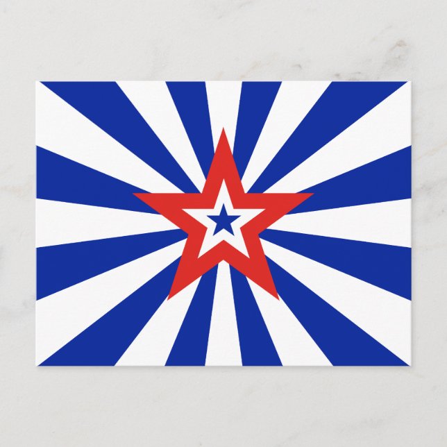 American Blue Starburst Patriotic Party Invitation Postcard (Front)