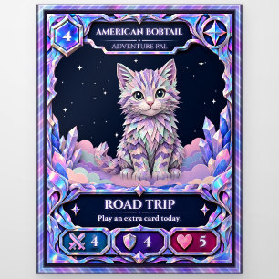 American Bobtail Cat, Rainbow Foil Art Postcard