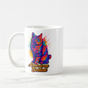 American Bobtail Pop Art Cat Colourful Neon Coffee Mug