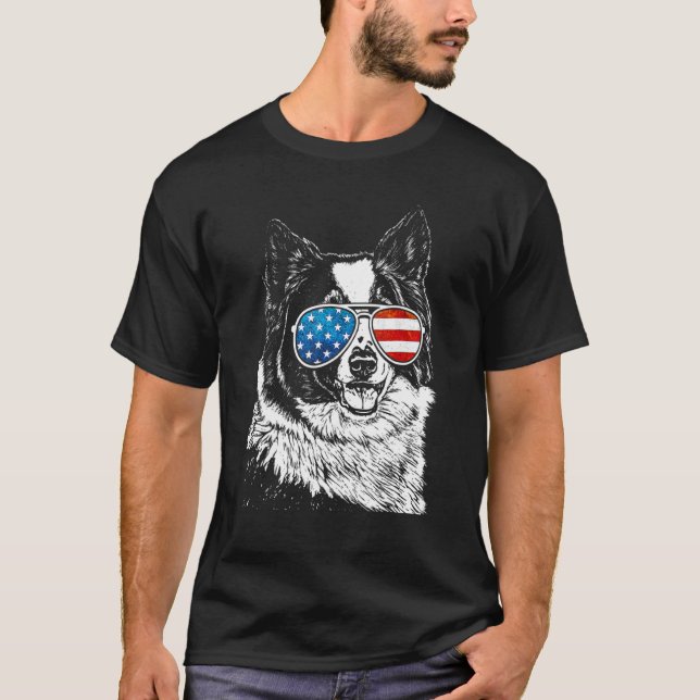 American Border Collie 4th Of July Patriotic Dog B T-Shirt (Front)