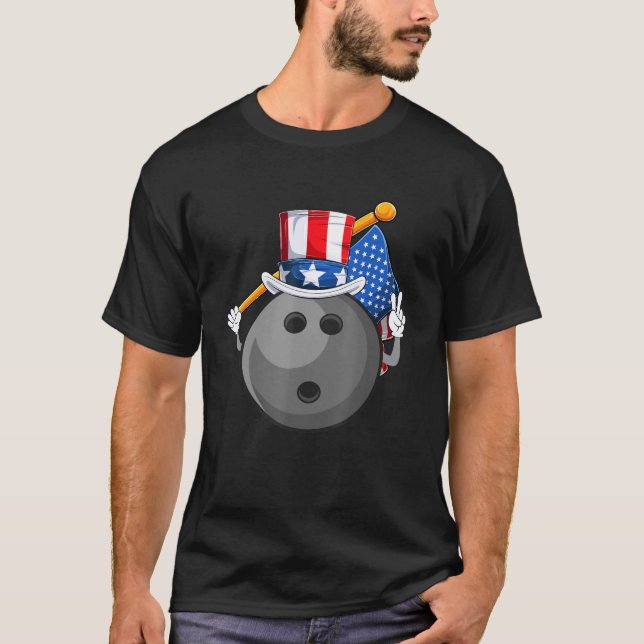 American Bowling Fan 4th Of July Uncle Sam Usa Fla T-Shirt (Front)