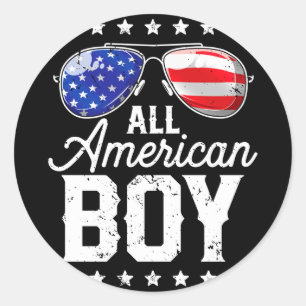 American boy 4th of july usa sunglasses family classic round sticker