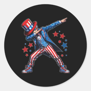 American Boy Dabbing Patriotic 4th Of July Kids  Classic Round Sticker