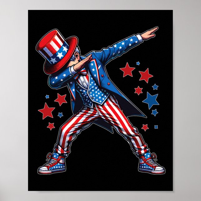 American Boy Dabbing Patriotic 4th Of July Kids  Poster (Front)