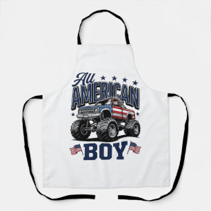 American Boy Monster Truck Vintage Patriotic Shirt Apron