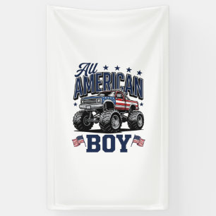 American Boy Monster Truck Vintage Patriotic Shirt Banner