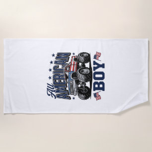 American Boy Monster Truck Vintage Patriotic Shirt Beach Towel