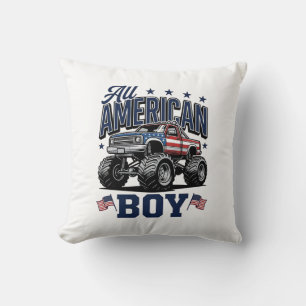 American Boy Monster Truck Vintage Patriotic Shirt Cushion