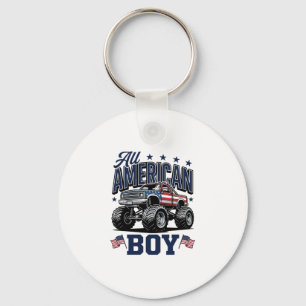 American Boy Monster Truck Vintage Patriotic Shirt Key Ring