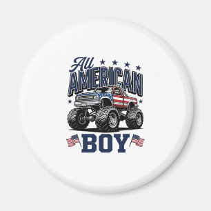 American Boy Monster Truck Vintage Patriotic Shirt Magnet
