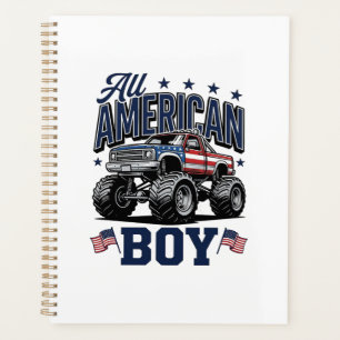 American Boy Monster Truck Vintage Patriotic Shirt Planner