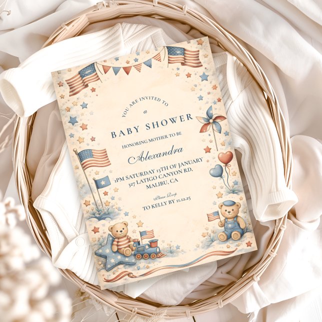 American Boy Stars and Stripes Baby Shower Invitation (Creator Uploaded)