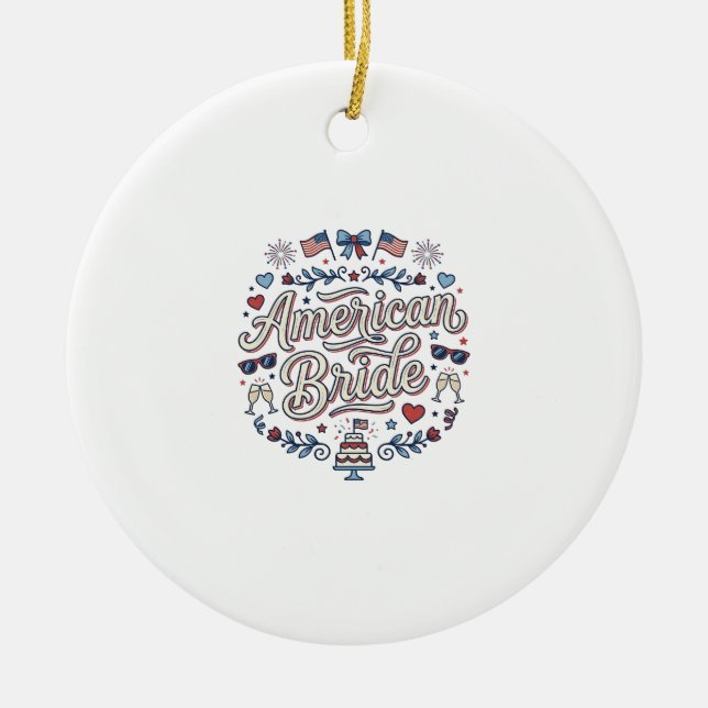 American Bride Patriotic Wedding Vector Design_1 Ceramic Ornament (Front)