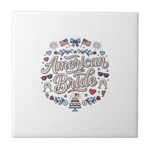 American Bride Patriotic Wedding Vector Design_1 Ceramic Tile