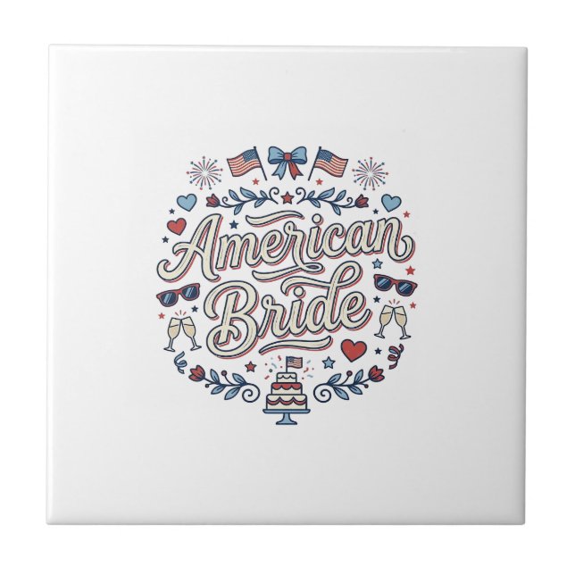 American Bride Patriotic Wedding Vector Design_1 Ceramic Tile (Front)
