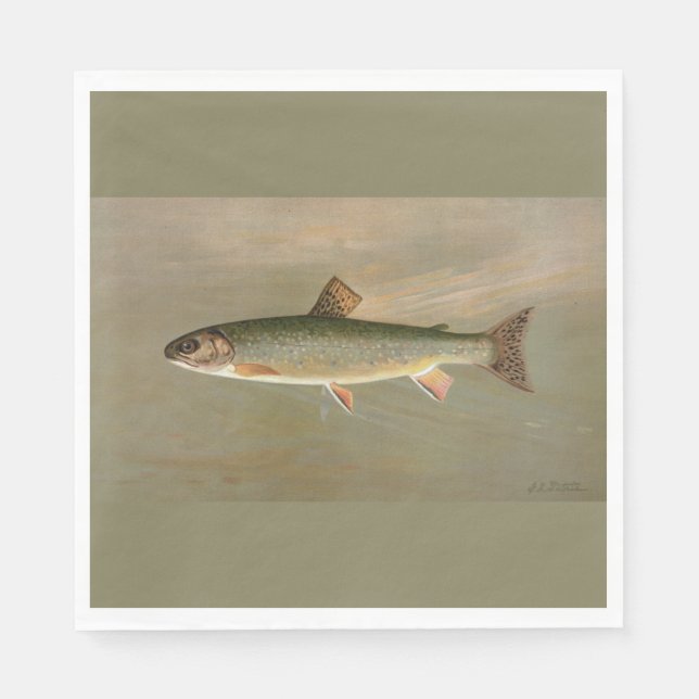 American Brook Trout Fish Vintage Illustration Napkin (Front)