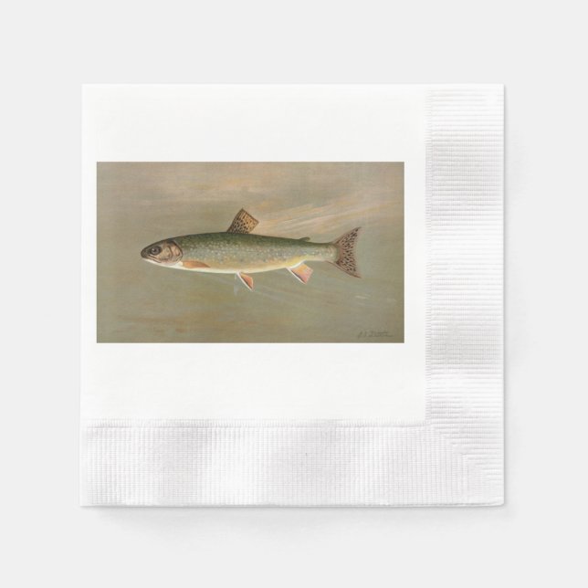 American Brook Trout Fish Vintage Illustration Napkin (Front)
