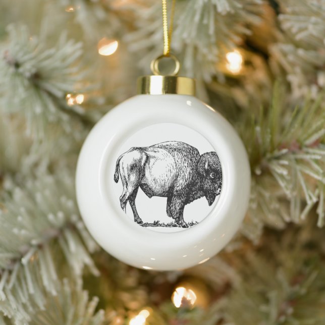 American Buffalo Bison Ceramic Ball Christmas Ornament (Tree)