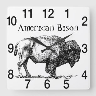 American Buffalo Bison  Square Wall Clock