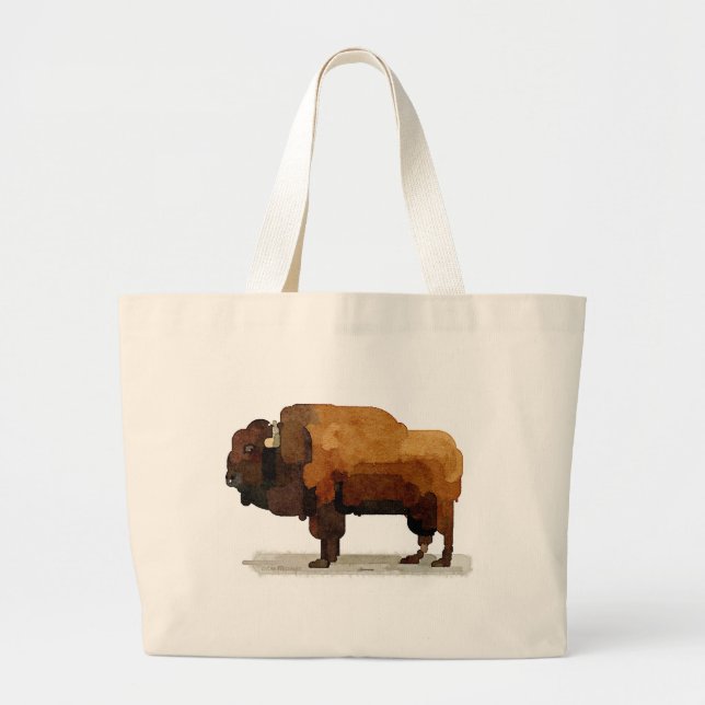 American Buffalo (Bison) Watercolor Jumbo Tote Bag (Front)